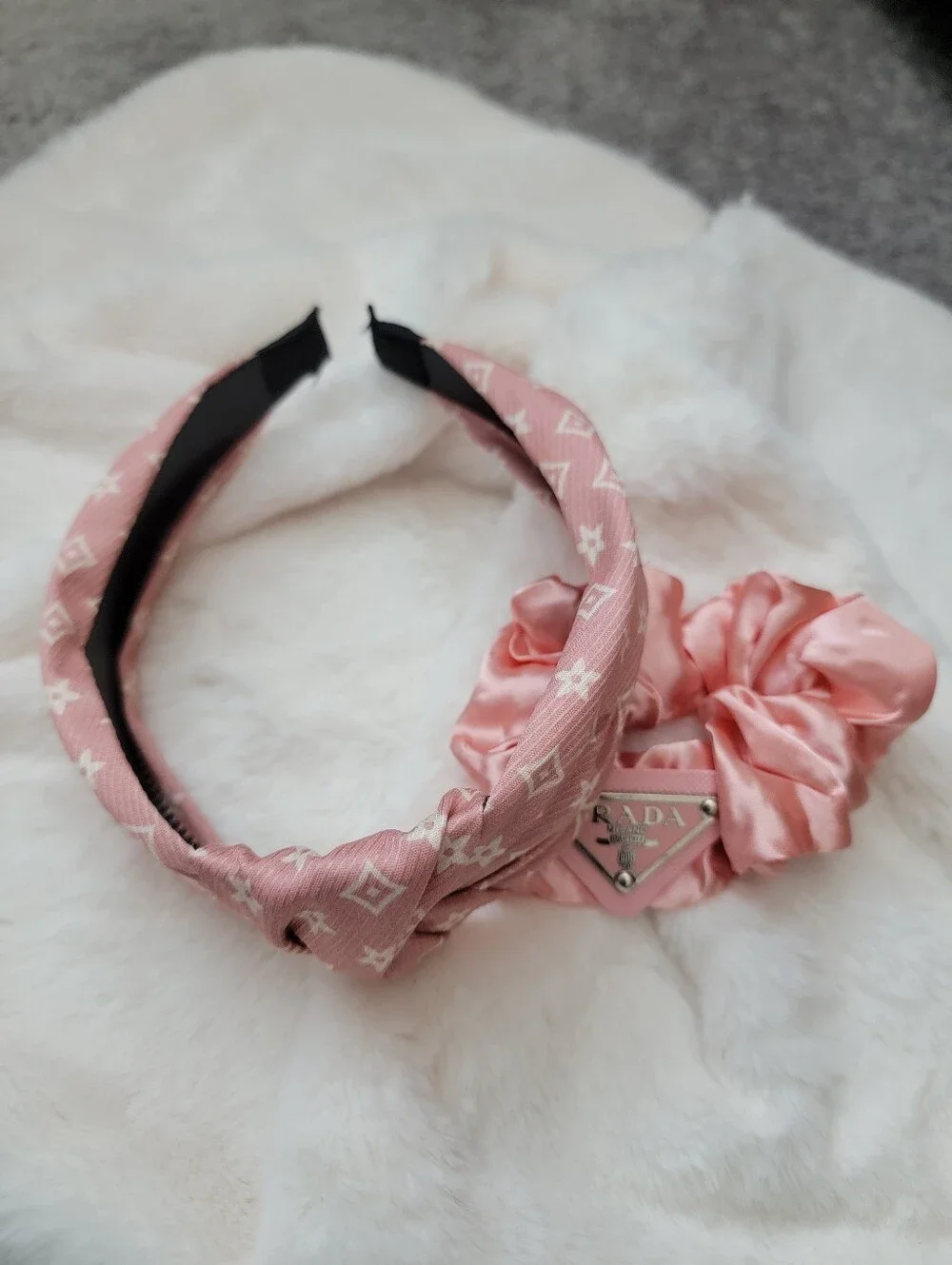 2pcs Pink Headband with Matching Scrunchie Hair Tie